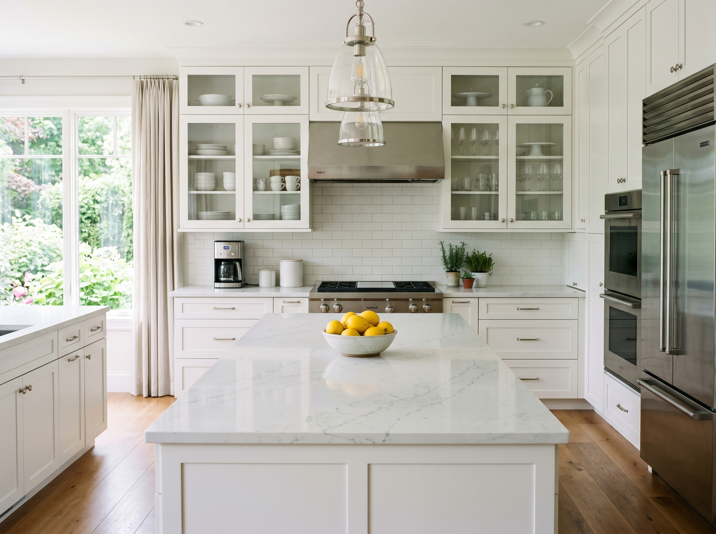 A spotless kitchen with quartz counters polished by Jemstone